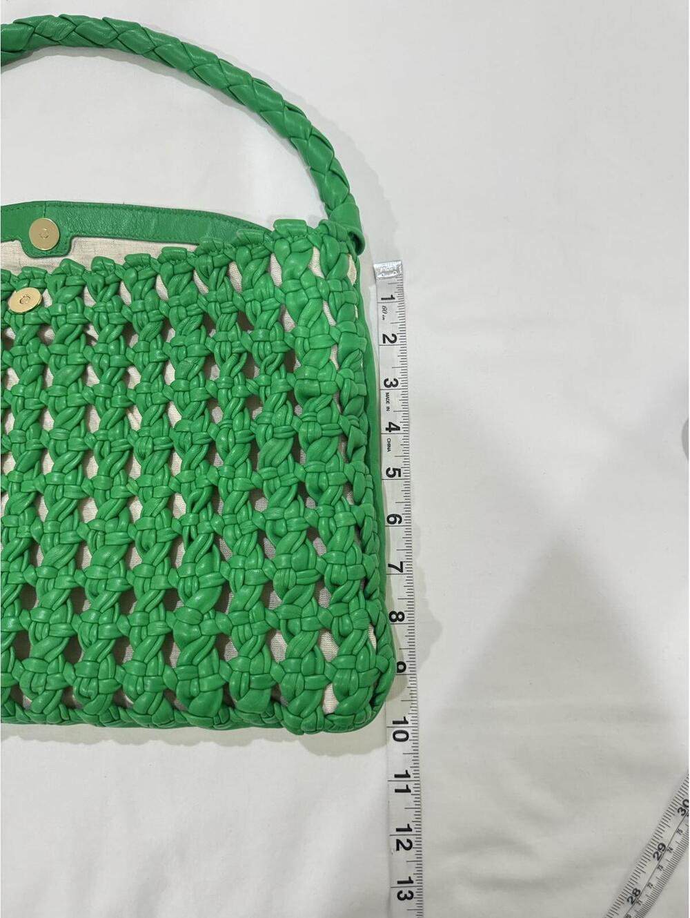 Vince Camuto Lyona Woven Leather Kelly Green Shoulder Bag Hobo Y2K Designer Bag - Picture 8 of 9